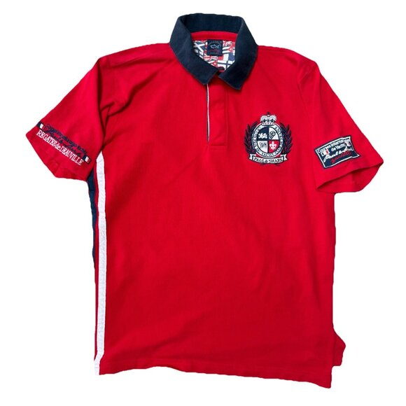 Paul & Shark Yachting Polo Shirt Mens Medium Short Sleeve Red Blue - Picture 1 of 7